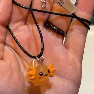 Axolotl Charm Black Cord Necklace